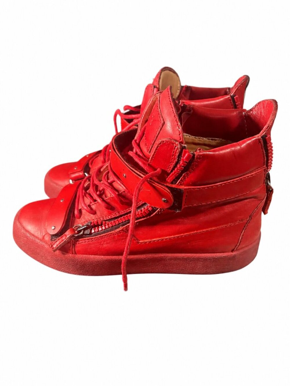 Giuseppe Zanotti High Top Sneakers Red Leather Zip Strap Men’s Size 9.5